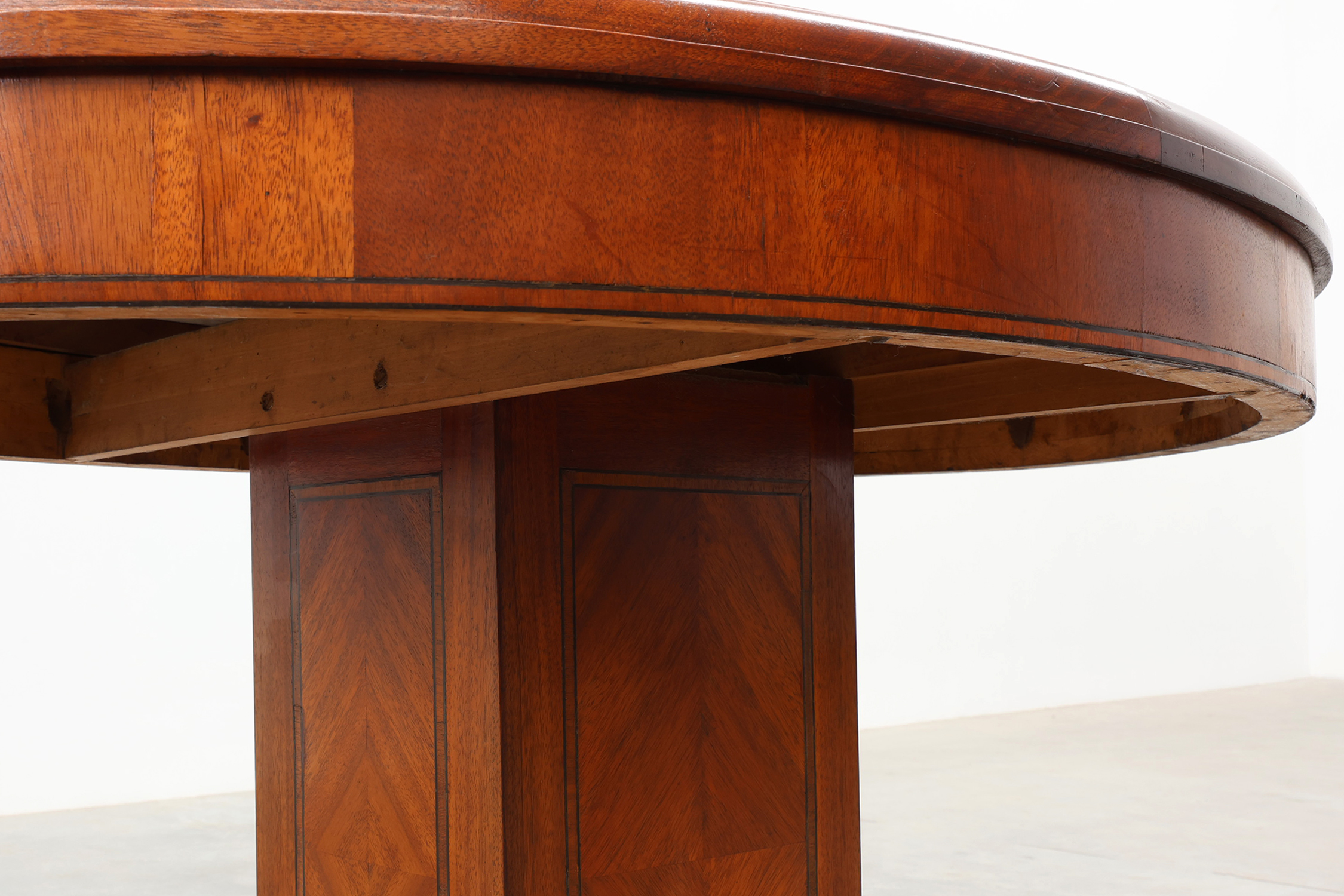 Oval Art Deco Side Table in Walnut with Marble Top by De Coene, Belgium, ca. 1925thumbnail